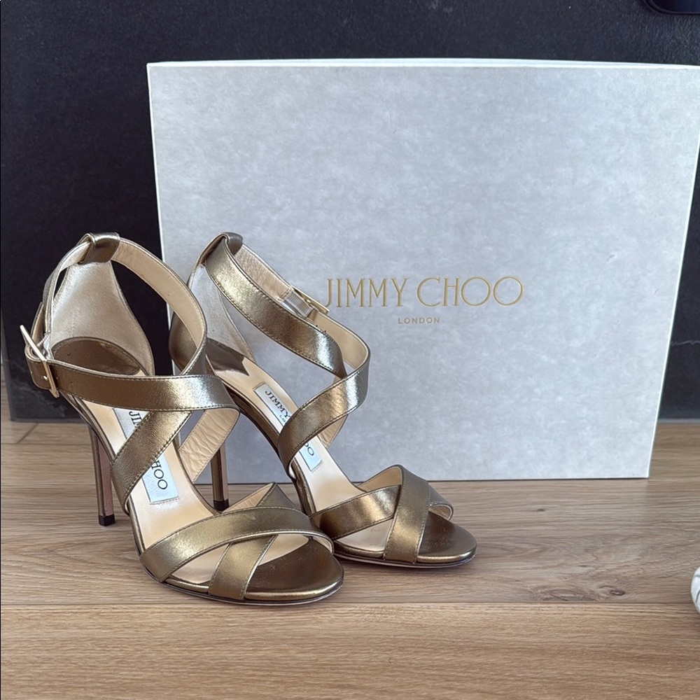 Jimmy Choo Lottie Dark Gold Strappy Heels